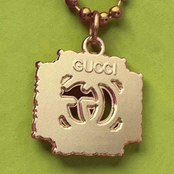 Gucci Gold-Tone up cycled GG Pendant Necklace with Green Crystals - Picture 4 of 5
